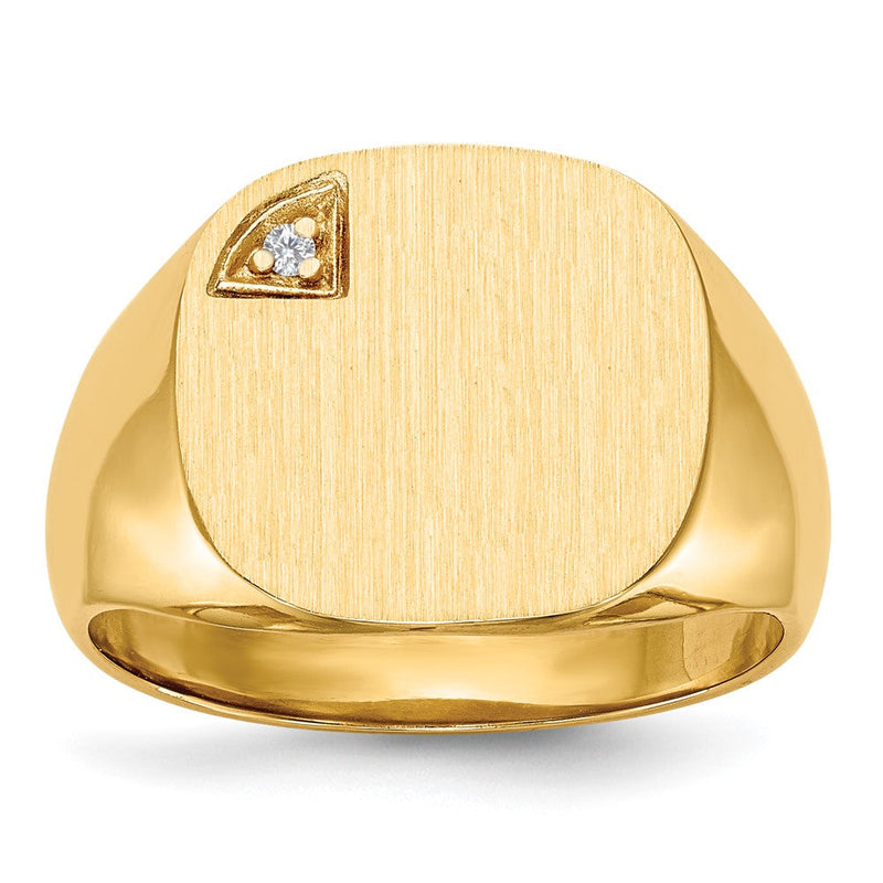 14K Gelbgold 15,0x15,0mm Herren-Siegelring mit geschlossener Fassung und echtem AAA-Diamanten