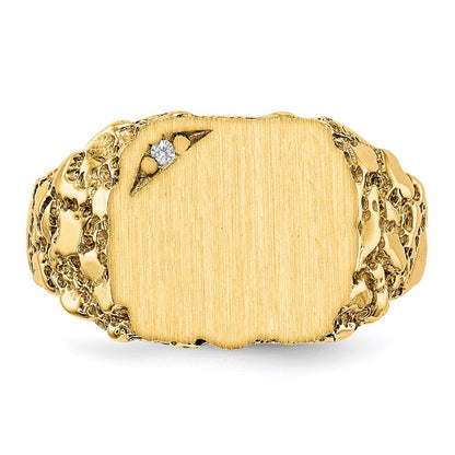 14K Gelbgold 10.0x11.5mm A Diamant Geschlossen Rückseite Siegel Ring