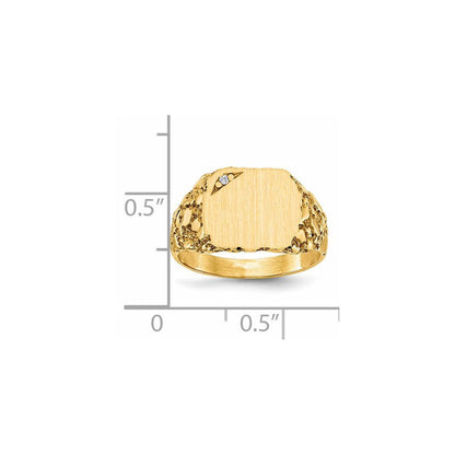 14K Gelbgold 10.0x11.5mm Aa Diamant Geschlossen Rückseite Siegel Ring