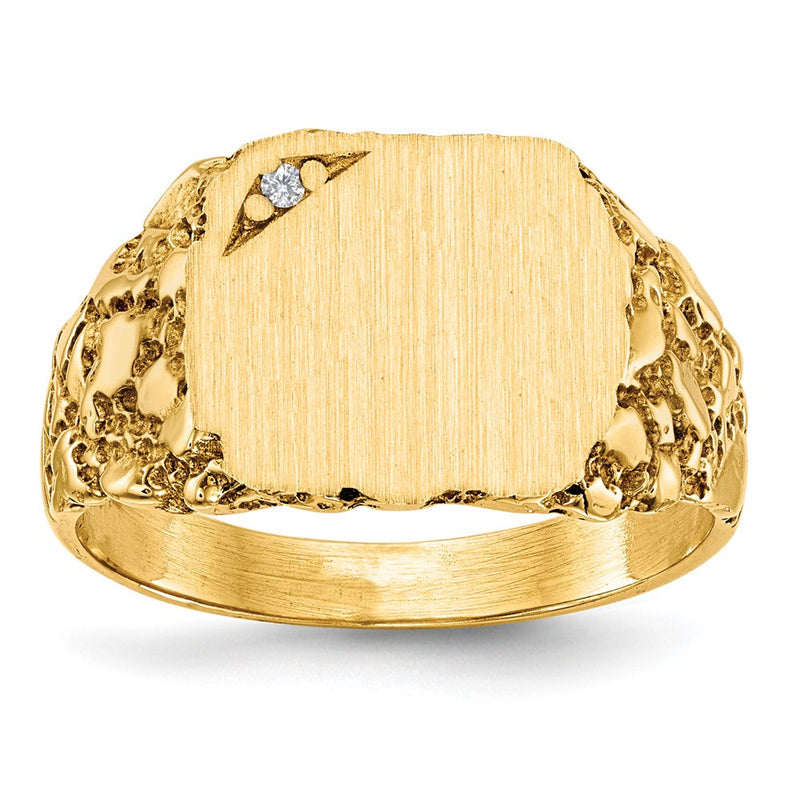 14K Gelbgold 10,0x11,5mm AAA natürlicher Diamant Signetring mit Zargenfassung