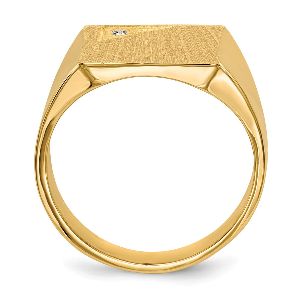 14K Gelbgold 14,0x13,0mm Siegelring für Herren mit geschlossener Fassung und natürlichem Diamanten
