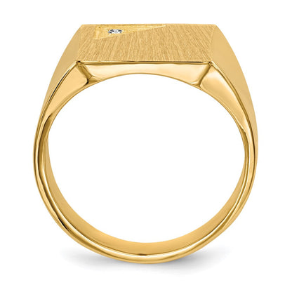 14K Gelbgold 14,0x13,0mm Siegelring für Herren mit geschlossener Fassung und natürlichem Diamanten