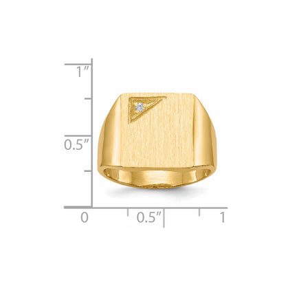 14K Gelbgold Herren-Siegelring mit 14,0 x 13,0 mm echtem Diamant AA, geschlossene Fassung