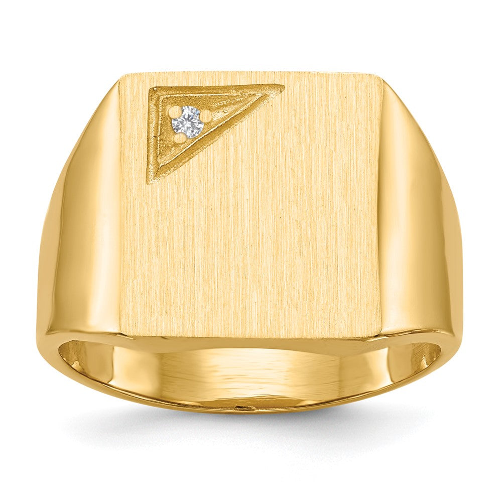 14K Gelbgold 14,0x13,0mm Siegelring für Herren mit geschlossener Fassung und natürlichem Diamanten