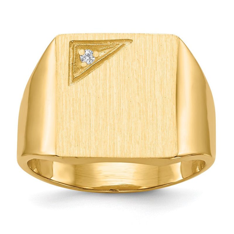 14K Gelbgold 14,0x13,0mm Herren-Siegelring mit geschlossener Fassung und echten AAA-Diamanten