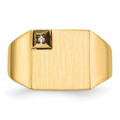 14K Gelbgold 12,0x12,5mm Herren-Siegelring mit geschlossener Fassung und echtem VS-Diamanten