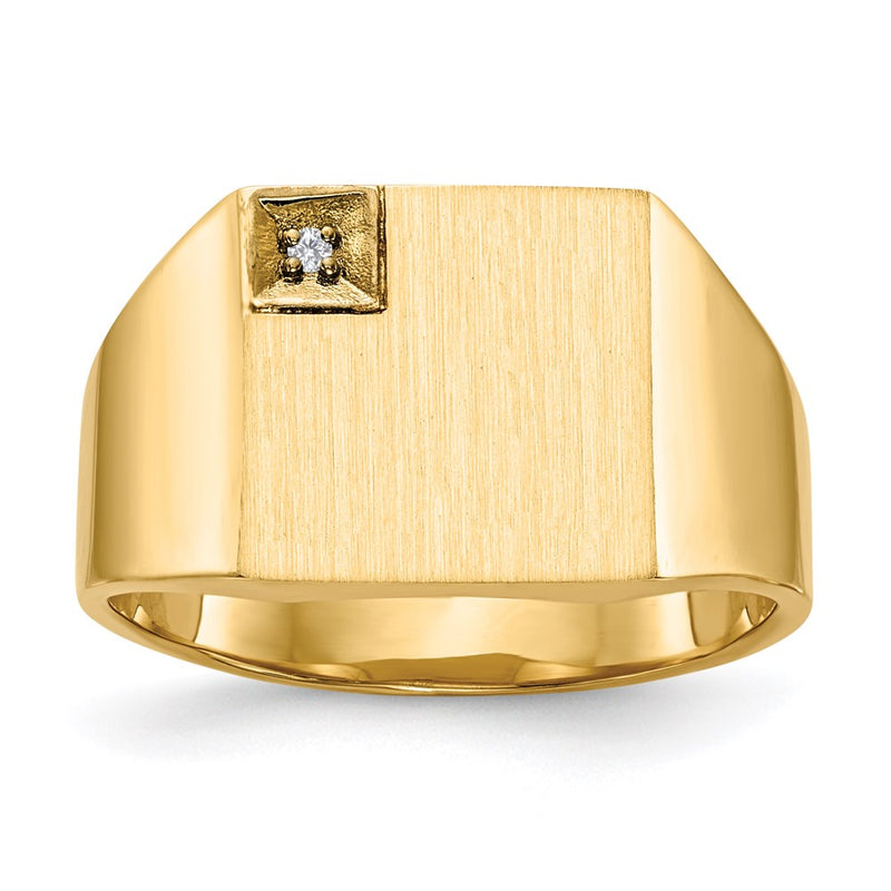 14K Gelbgold Herren-Siegelring mit geschlossener Fassung, 12,0x12,5 mm, mit natürlichem Diamant
