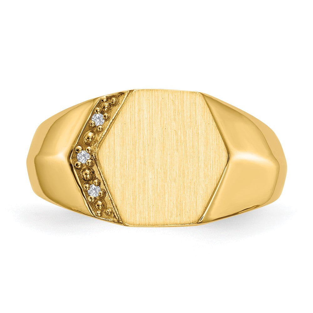 14K Gelbgold 11,5x11,5mm Herren-Siegelring mit offener Fassung und echtem Diamant