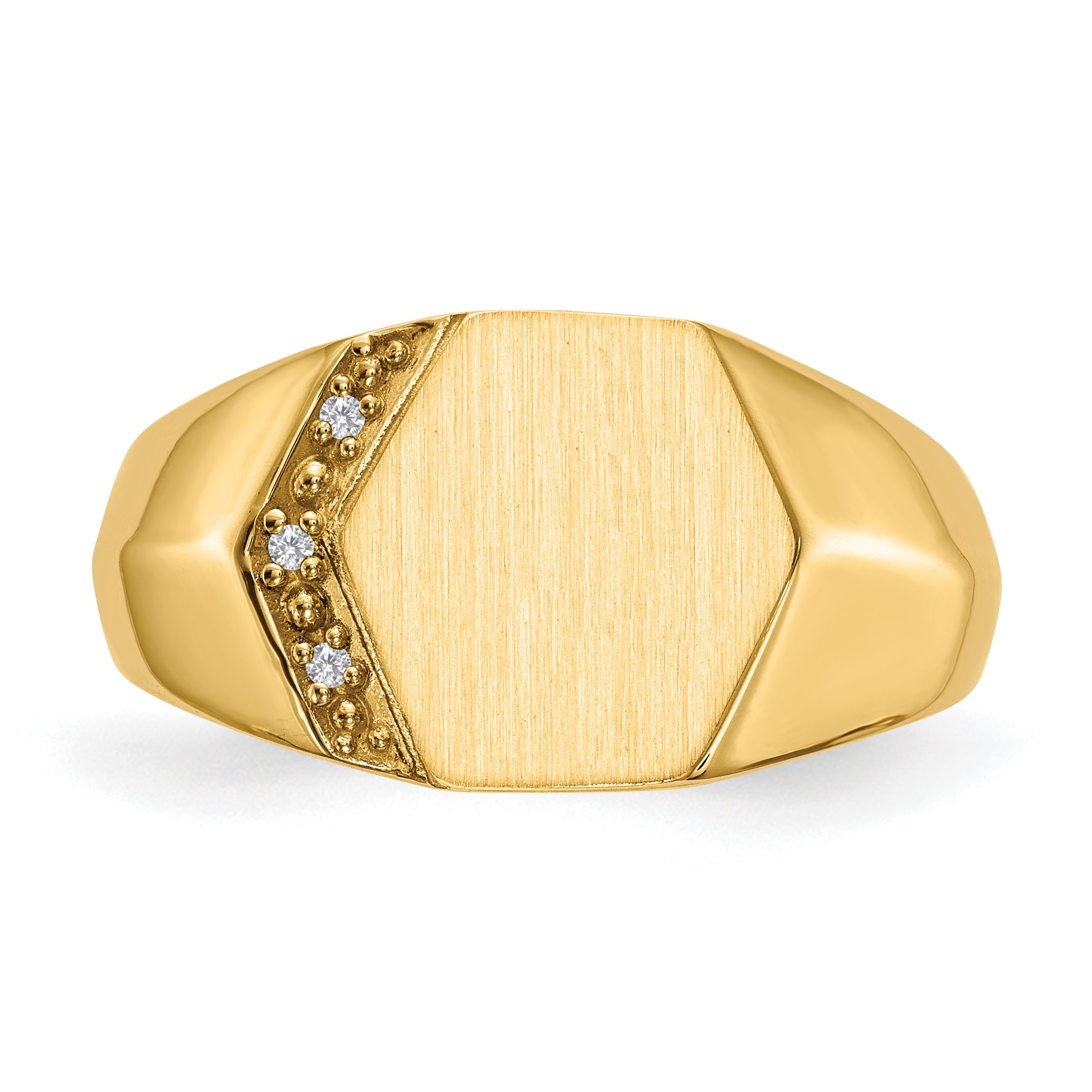 14K Gelbgold 11.5x11.5mm Offen Rückseite Vs Diamant Herren Siegel Ring