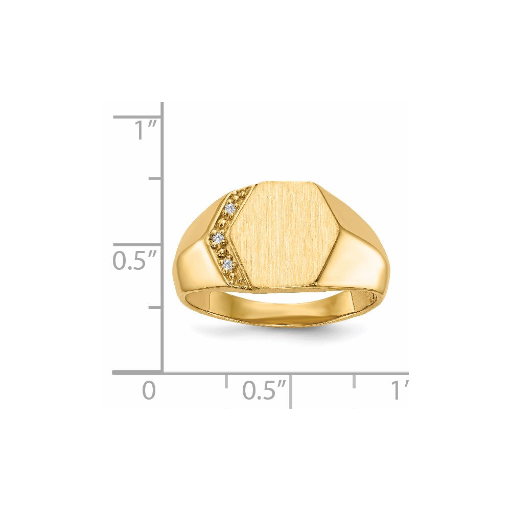14K Gelbgold 11,5x11,5mm Herren-Siegelring mit offener Fassung und echtem Diamant