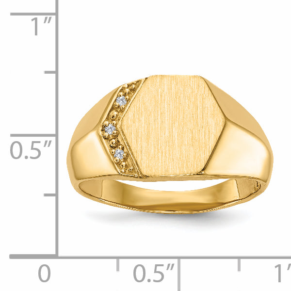 14K Gelbgold 11.5x11.5mm Offen Rückseite Vs Diamant Herren Siegel Ring