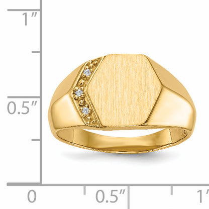 14K Gelbgold 11.5x11.5mm Offen Rückseite Vs Diamant Herren Siegel Ring