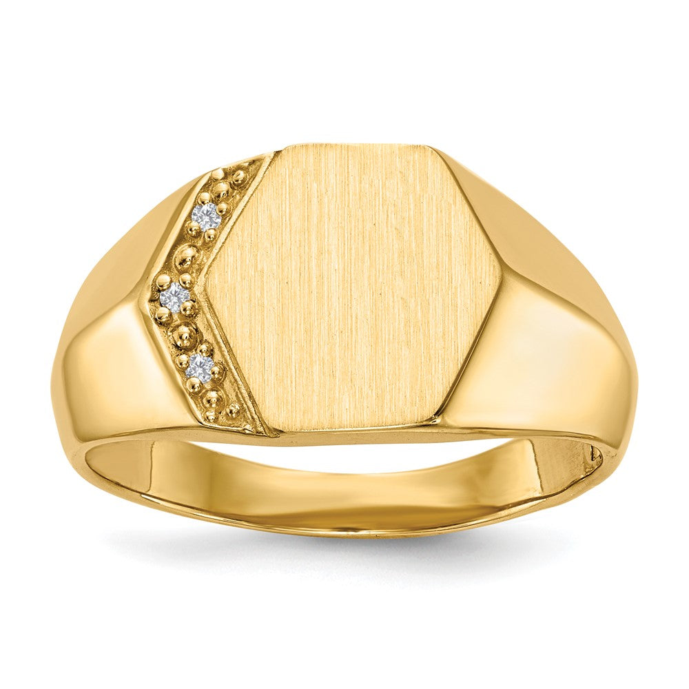 14K Gelbgold 11,5x11,5mm Herren-Siegelring mit offener Fassung und echtem Diamant