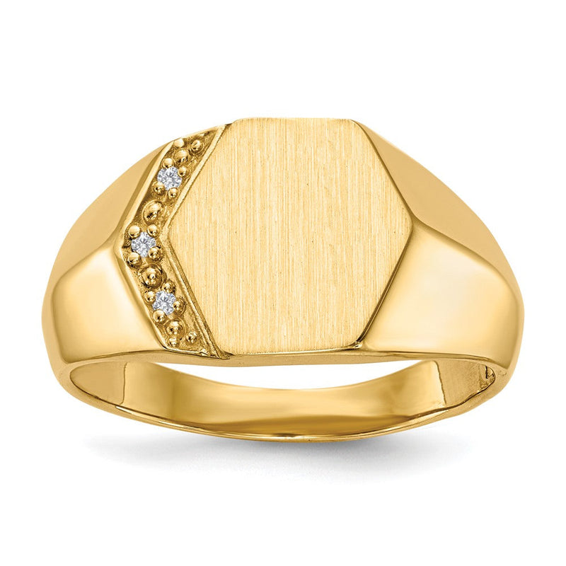 14K Gelbgold Siegelring für Herren, 11,5 x 11,5 mm, mit offener Fassung und echtem AAA Diamant