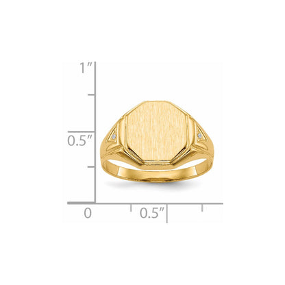 14K Gelbgold 12.5x11.5mm Offen Rückseite A Diamant Herren Siegel Ring