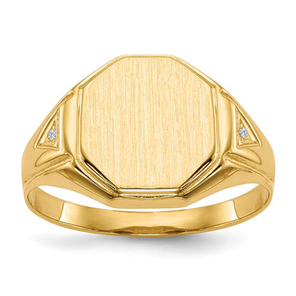 14K Gelbgold 12.5x11.5mm Offen Rückseite A Diamant Herren Siegel Ring