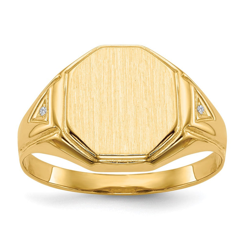 14K Gelbgold 12,5x11,5mm Herren-Siegelring mit natürlichem Diamant AA und offener Fassung