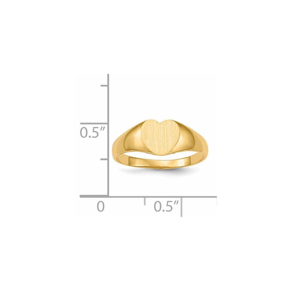 14K Gelbgold Siegelring mit geschlossener Rückseite, Herz, 6,5 x 8,0 mm