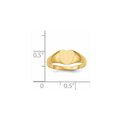 14K Gelbgold Siegelring mit geschlossener Rückseite, Herz, 6,5 x 8,0 mm