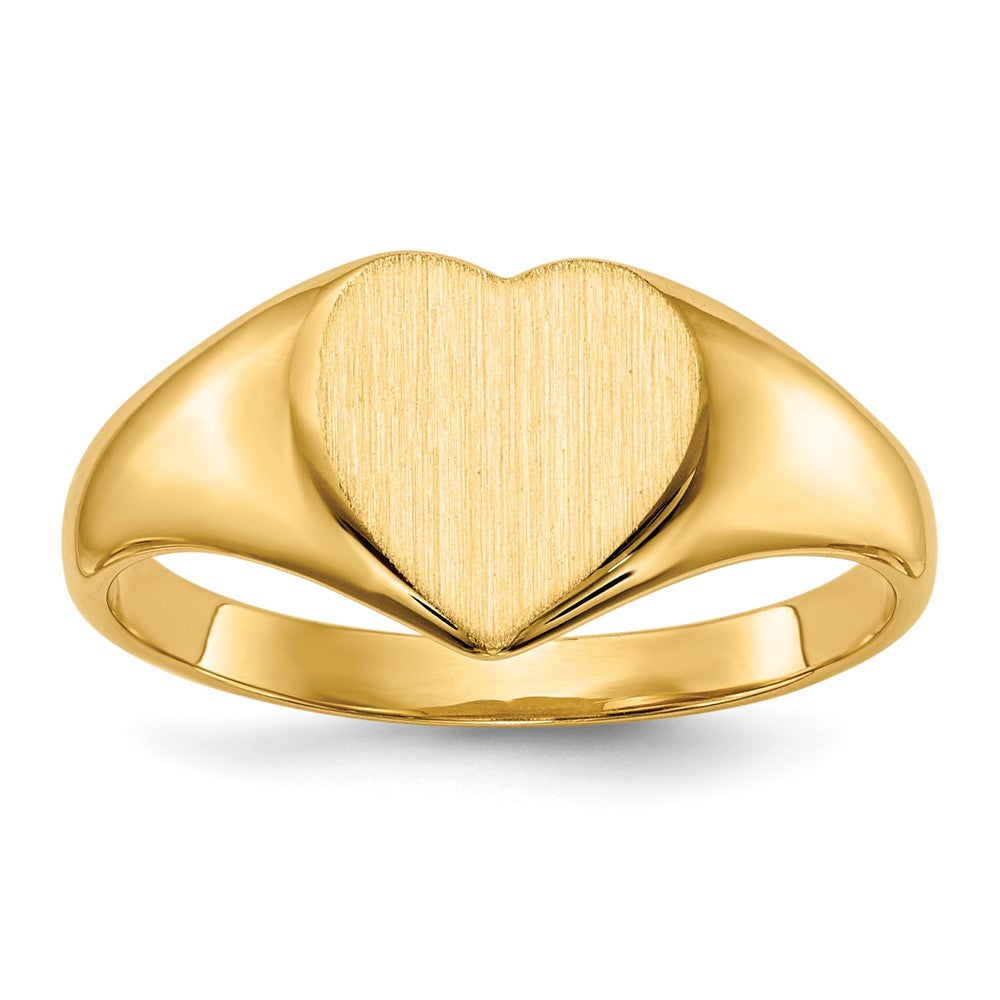 14K Gelbgold Siegelring mit geschlossener Rückseite, Herzform, 9,0x9,0mm