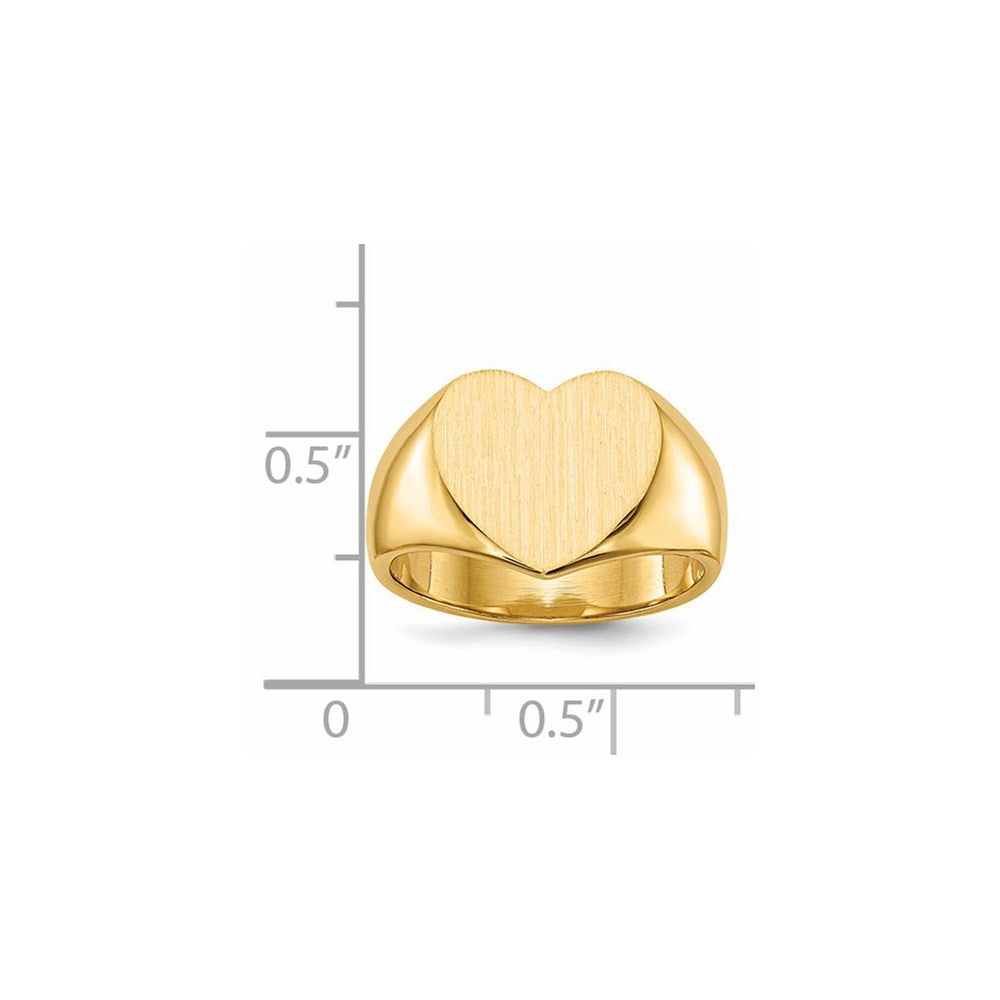 14K Gelbgold 11,5x12,5mm Herz-Siegelring mit geschlossener Rückseite
