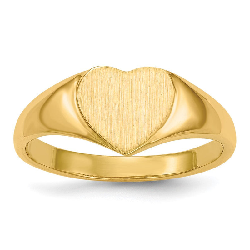 14K Gelbgold Herz-Siegelring mit offener Rückseite, 7,5x8,5 mm