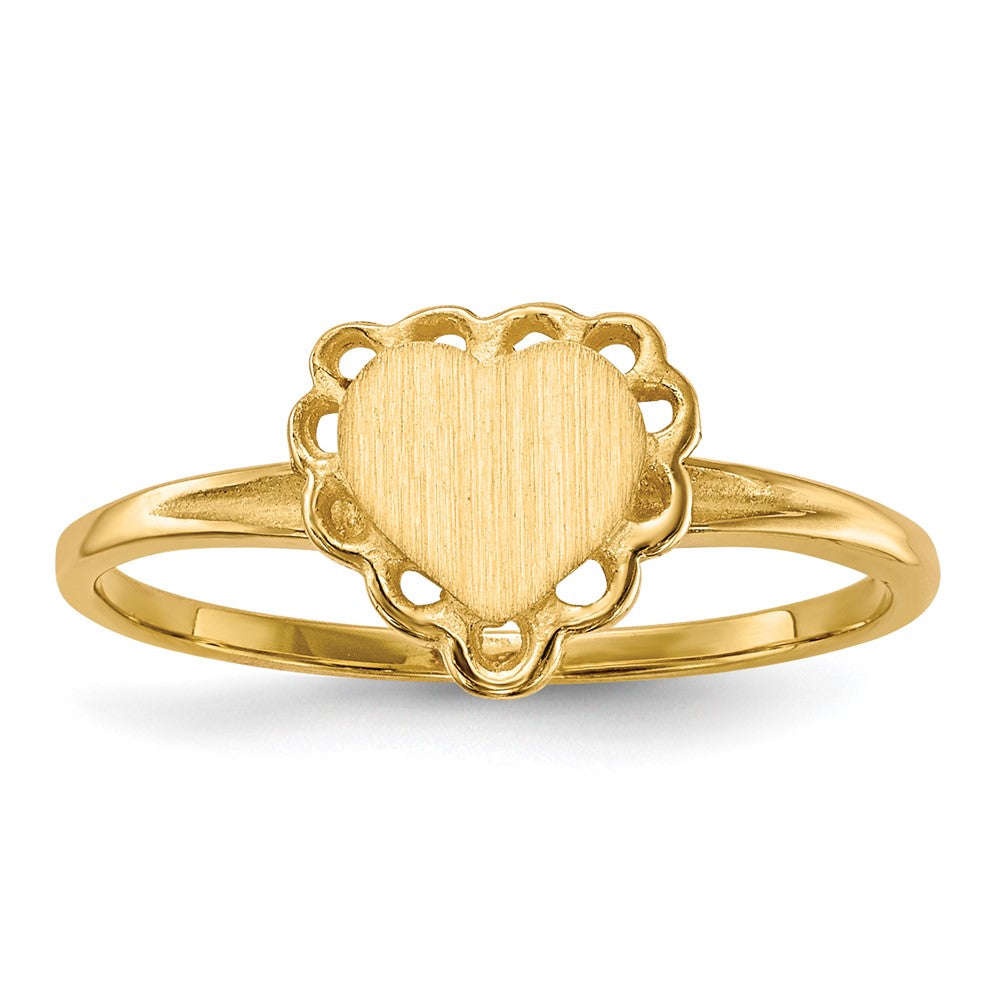 14K Gelbgold Herz-Siegelring 6,0x6,5mm mit offener Rückseite