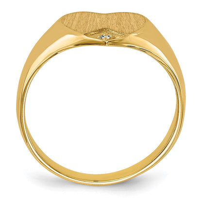 14K Gelbgold 0,005 ct. natürlicher Diamant Herz-Siegelring mit Zargenfassung, 9,0x9,0 mm