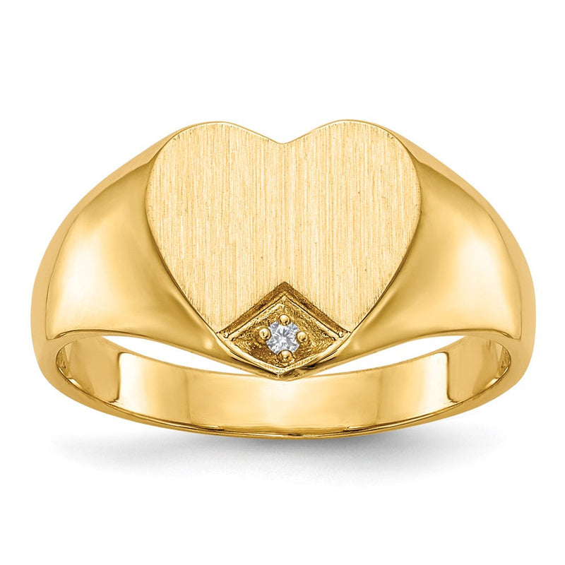 14K Gelbgold 0,005 ct. natürlicher Diamant Herz-Siegelring mit Zargenfassung, 9,0x9,0 mm