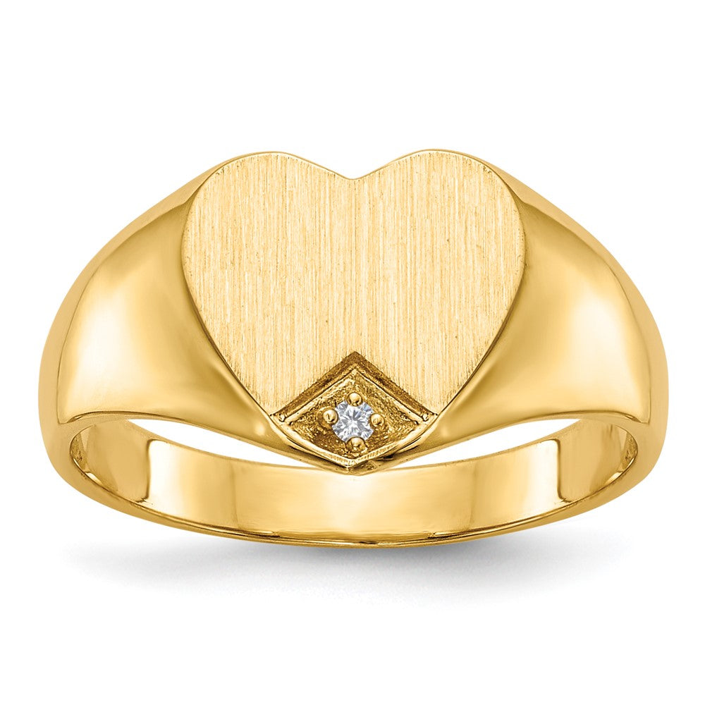 14K Gelbgold.005ct. Diamant Geschlossen Rückseite 9.0x9.0mm Herz Siegel Ring