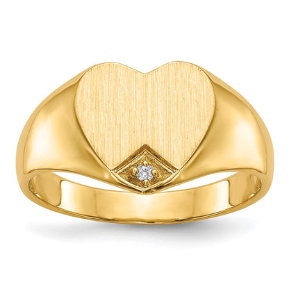 14K Gelbgold.005ct. Diamant Geschlossen Rückseite 9.0x9.0mm Herz Siegel Ring