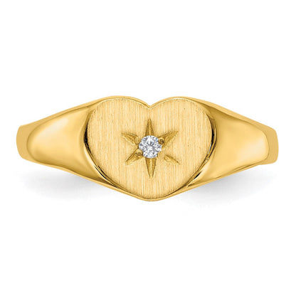 14K Gelbgold 0,01 ct. natürlicher Diamant Siegelring in Herzform, offen hinterlegt, 7,0 x 10,0 mm