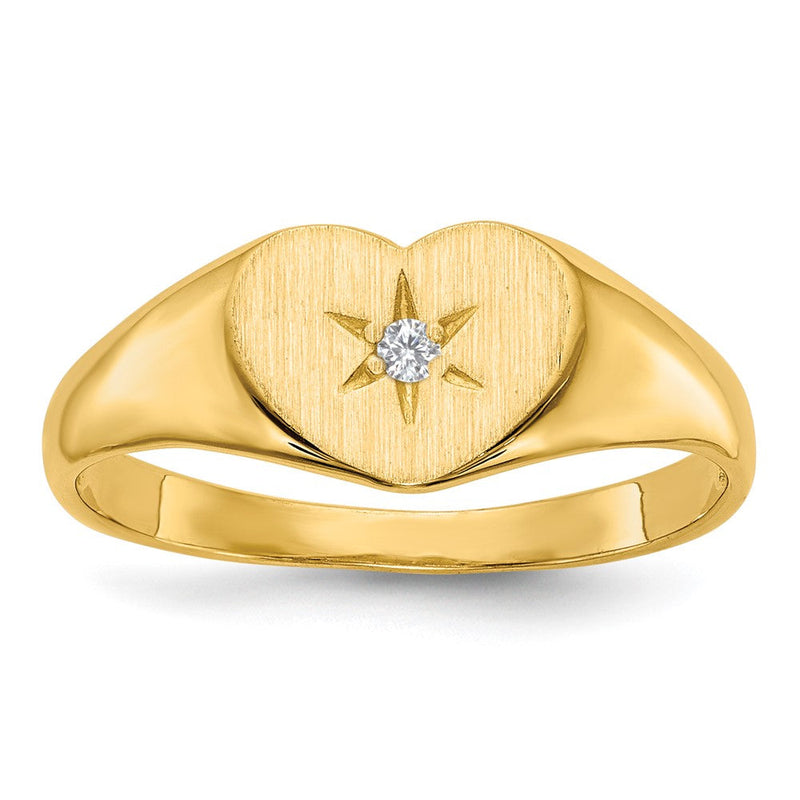 14K Gelbgold 0,01 ct. natürlicher Diamant 7,0x10,0mm Herz-Siegelring mit offenem Rücken