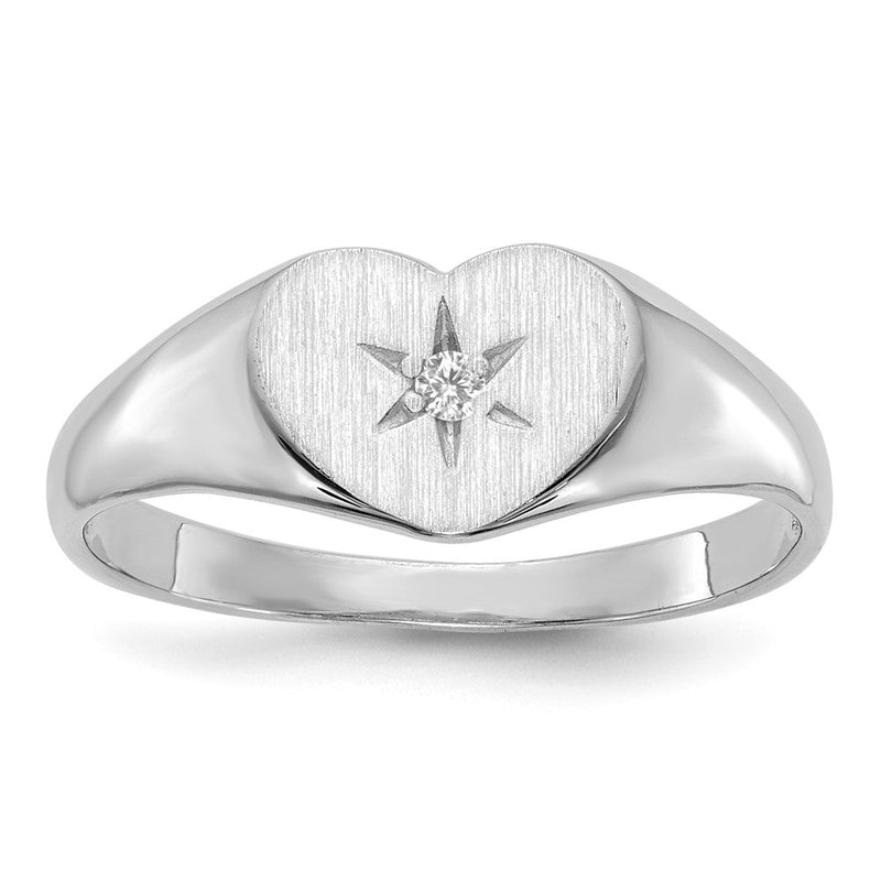 14K Weißgold Siegelring mit offener Fassung in Herzform, 7,0x10,0 mm, 0,01 ct. echter Diamant