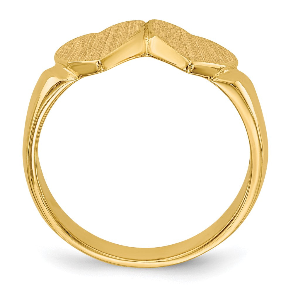 14K Gelbgold Siegelring mit doppeltem Herzmotiv und geschlossener Fassung, 8,0x8,0 mm