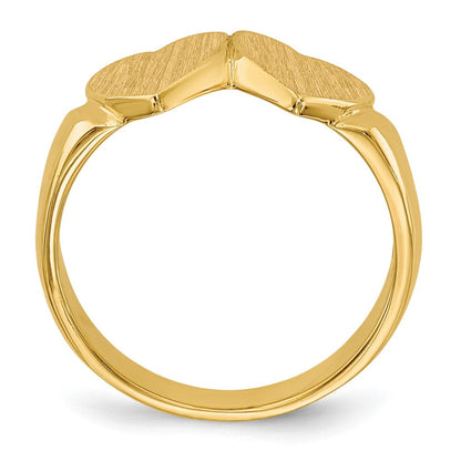14K Gelbgold Siegelring mit doppeltem Herzmotiv und geschlossener Fassung, 8,0x8,0 mm