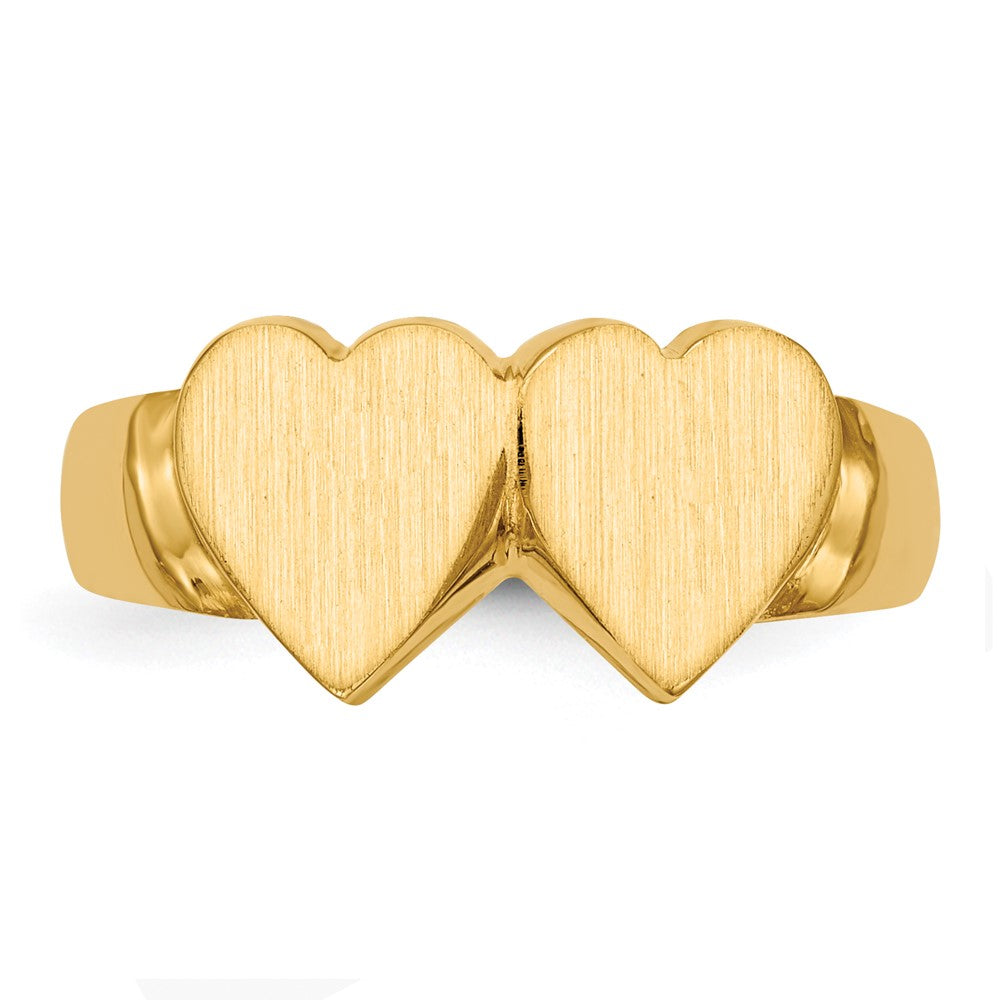 14K Gelbgold Siegelring mit doppeltem Herzmotiv und geschlossener Fassung, 8,0x8,0 mm