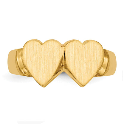 14K Gelbgold Siegelring mit doppeltem Herzmotiv und geschlossener Fassung, 8,0x8,0 mm