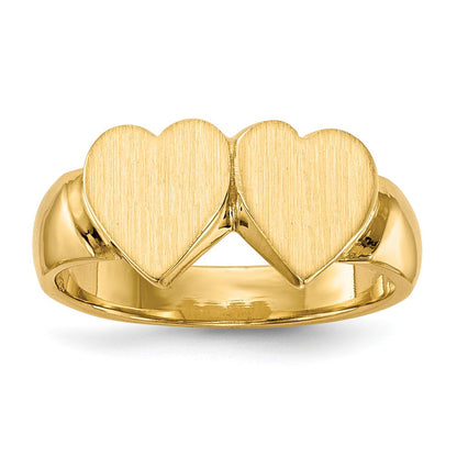 14K Gelbgold Siegelring mit doppeltem Herzmotiv und geschlossener Fassung, 8,0x8,0 mm
