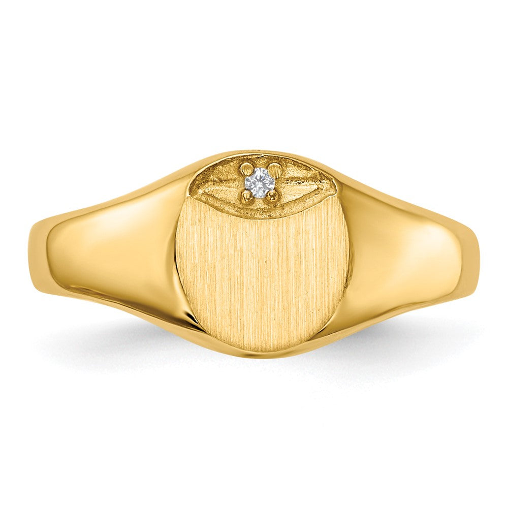Siegelring aus 14K Gelbgold mit rundem Oberteil, Hohlrücken, 8x6,6 mm, vollständig mit natürlichen Diamanten besetzt