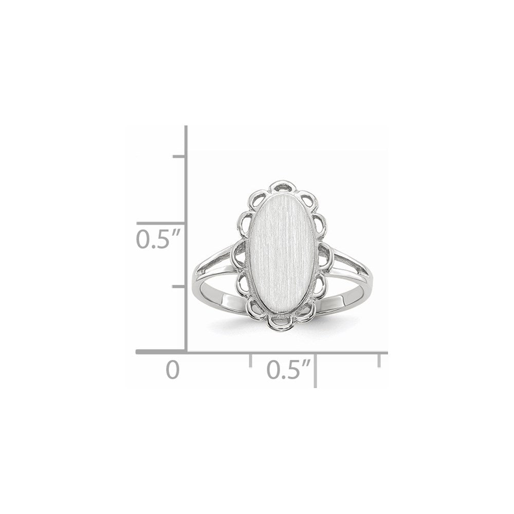 14K Weißgold Siegelring mit offener Fassung, 13,0 x 6,5 mm