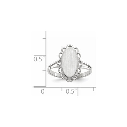 14K Weißgold Siegelring mit offener Fassung, 13,0 x 6,5 mm