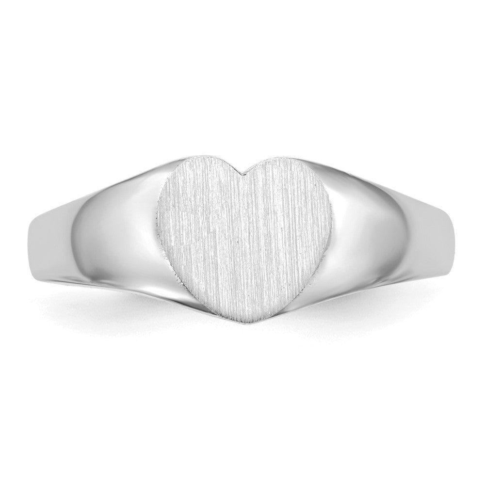 14K Weißgold Siegelring mit Herzform, 7,0x9,5mm, geschlossene Fassung