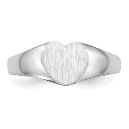 14K Weißgold Siegelring mit Herzform, 7,0x9,5mm, geschlossene Fassung
