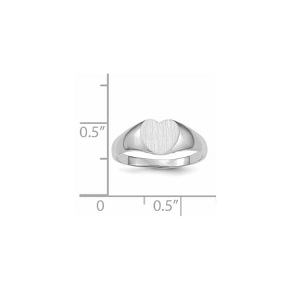 14K Weißgold Siegelring mit Herzform, 7,0x9,5mm, geschlossene Fassung