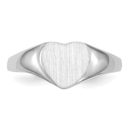 14K Weißgold Siegelring in Herzform mit geschlossener Fassung, 8,5 x 9,0 mm
