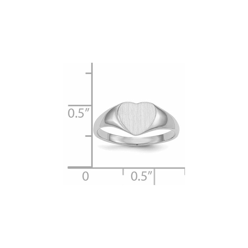14K Weißgold Siegelring in Herzform mit geschlossener Fassung, 8,5 x 9,0 mm