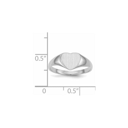 14K Weißgold Siegelring in Herzform mit geschlossener Fassung, 8,5 x 9,0 mm