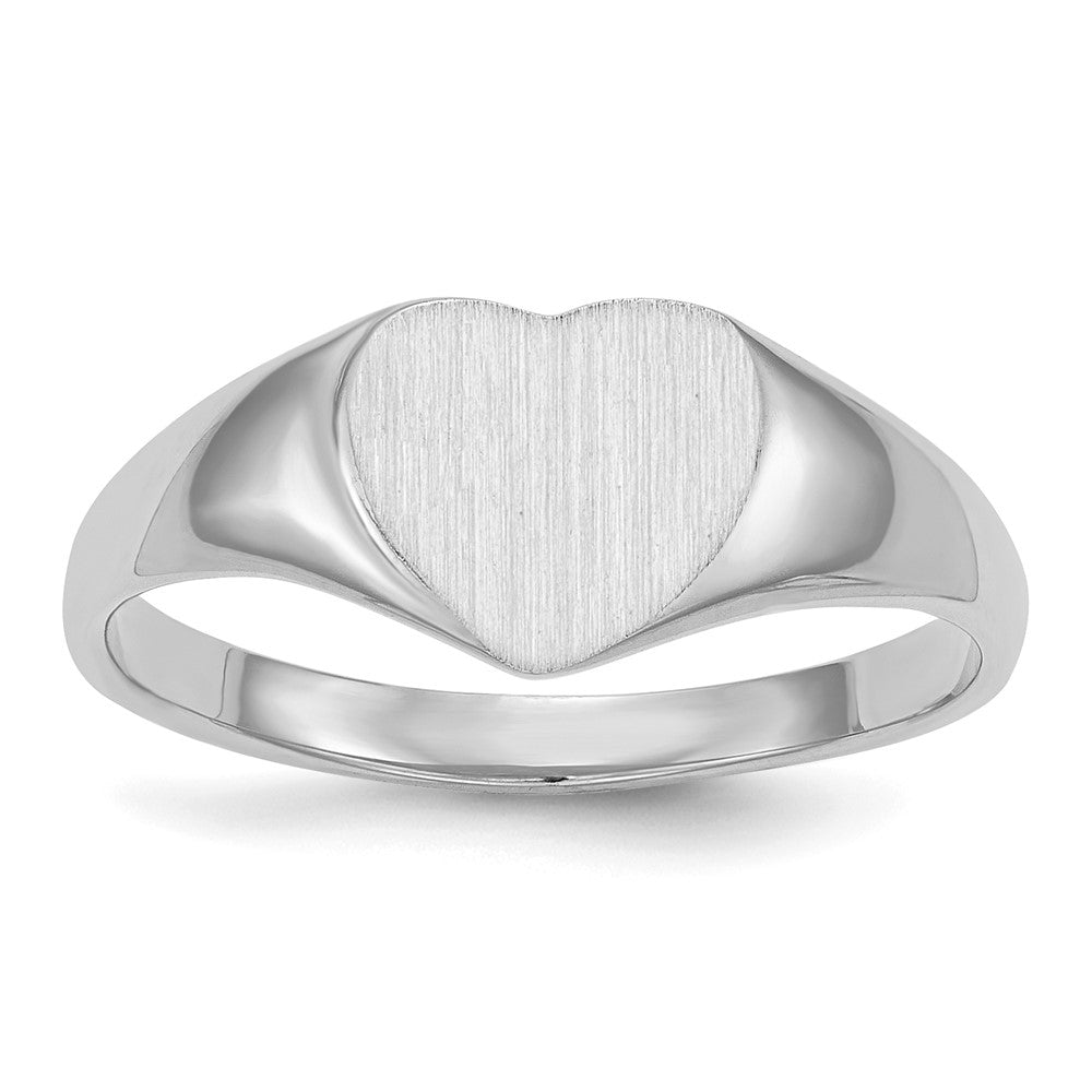 14K Weißgold Siegelring in Herzform mit geschlossener Fassung, 8,5 x 9,0 mm