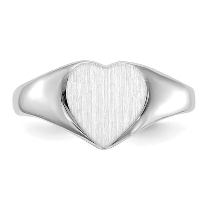 14K Weißgold Siegelring mit Herzform, geschlossene Fassung, 10,0x10,0mm